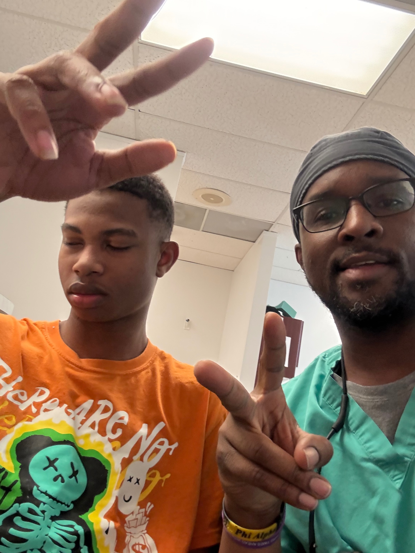 Patient celebrating after a visit